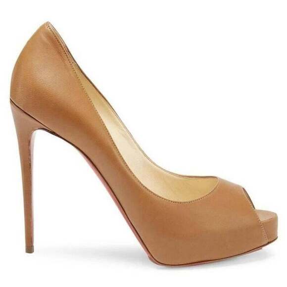 Christian Louboutin New Very Prive 120 Caramel Brown Leather Peep Heel Pump 40 - Picture 1 of 9